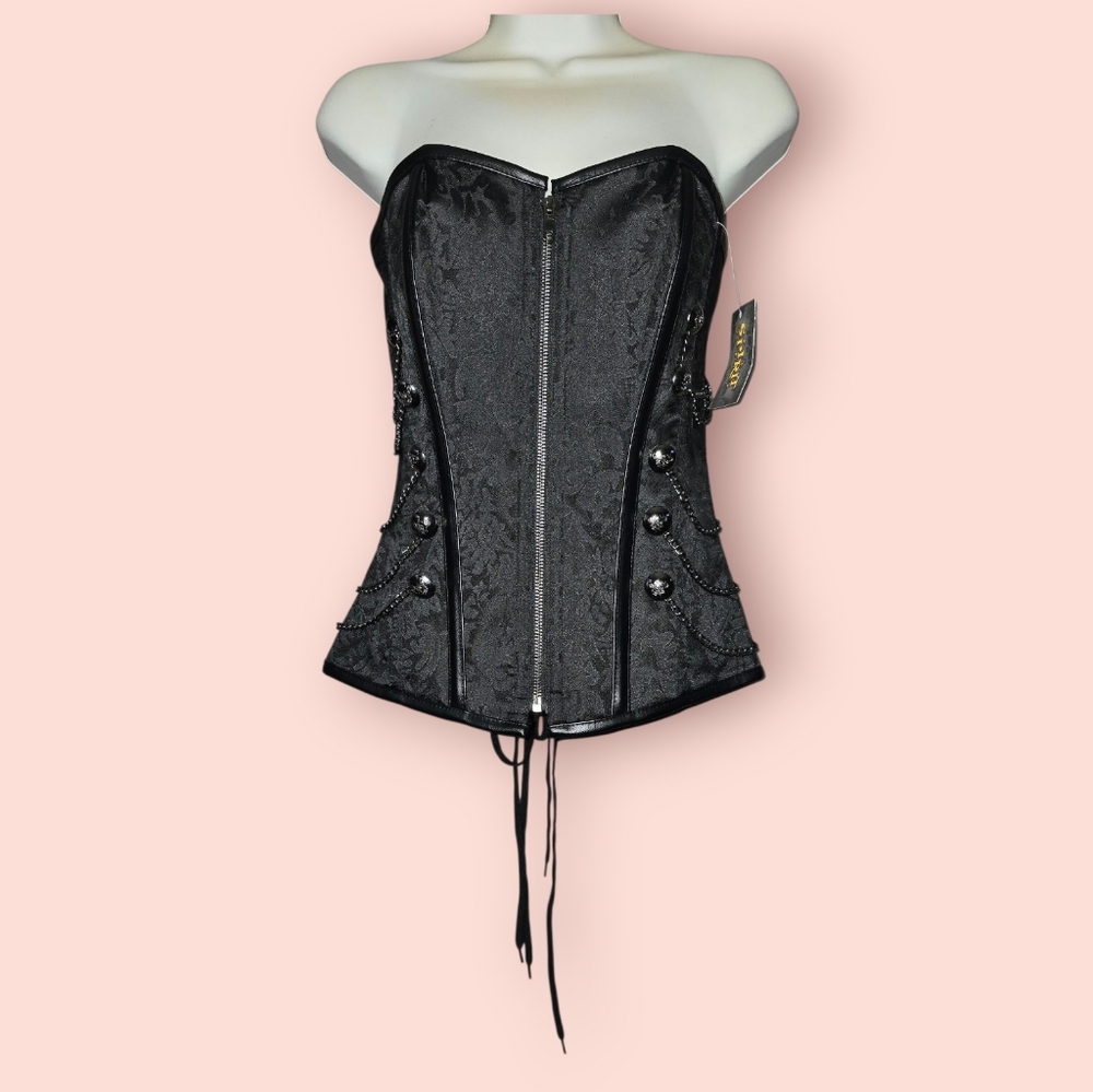 Spirit Halloween Skeleton Royalty Corset Lace Up Bustier Spooky Black Women's MD